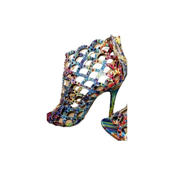Zigi Cage Heels Ankle Boot Duran Pumps Size 6 Zip Stiletto Rainbow Watercolor - Picture 9 of 14